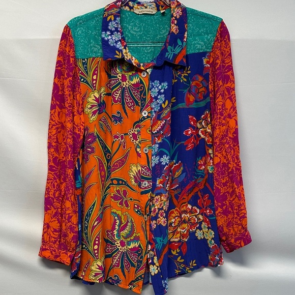 Soft Surroundings Hermosa Floral Patchwork Embroidered Button Down Blouse XL - Picture 2 of 5